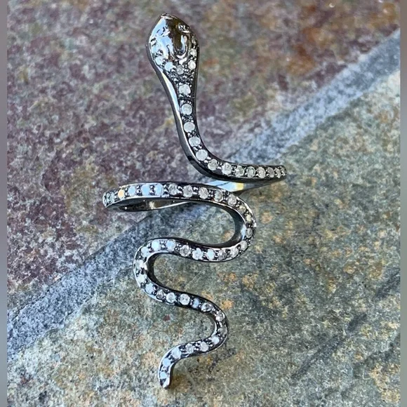 S Carter Designs * Stunning Sterling Silver Pave Diamond Snake Ring - Picture 5 of 10